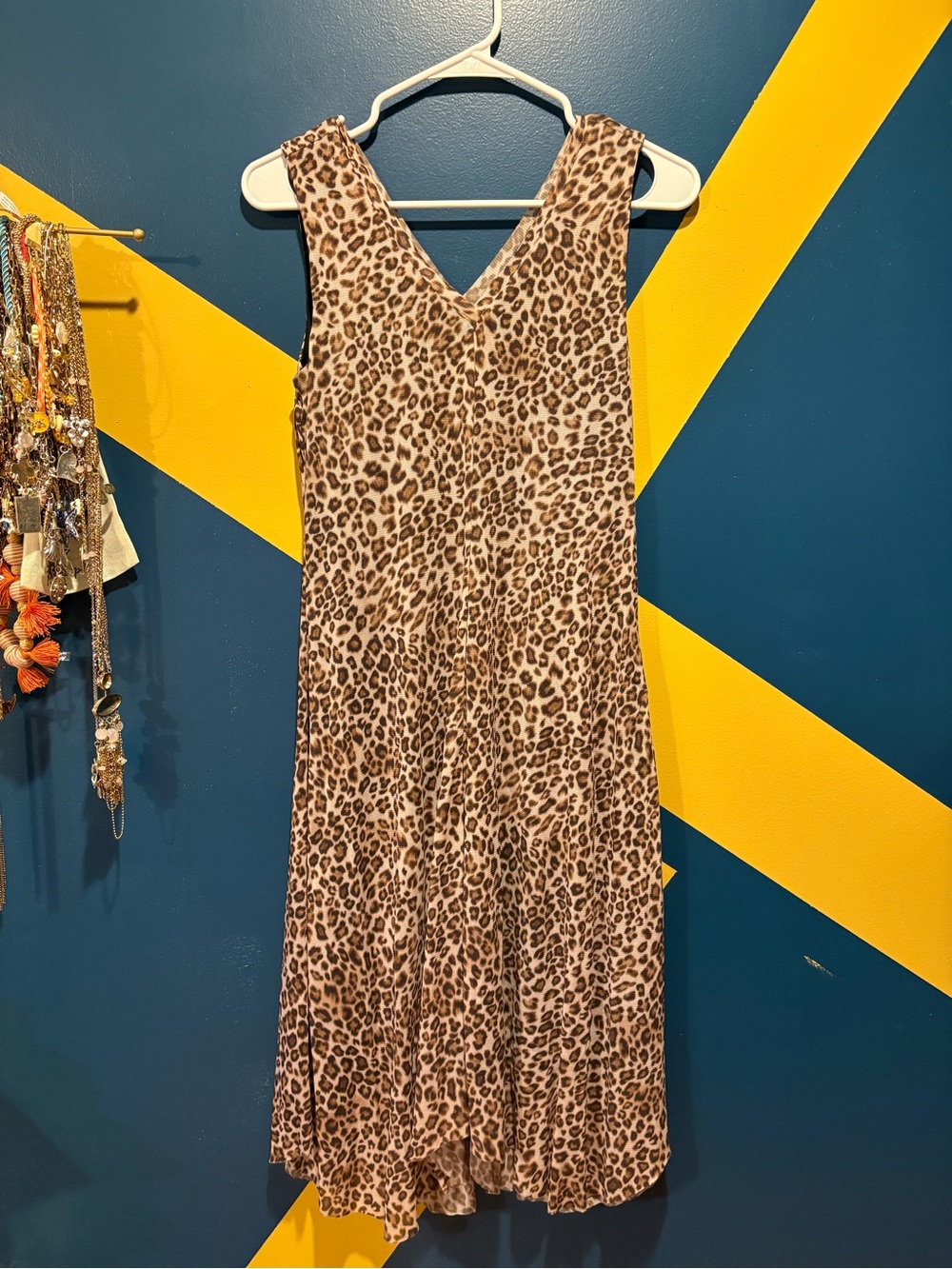 Tahari Black Leopard Print Mesh Midi Dress EUC